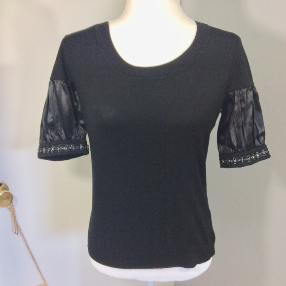Ella Rose Tops - Ella Rose Silk Blend Black Beaded Blouse Sz S